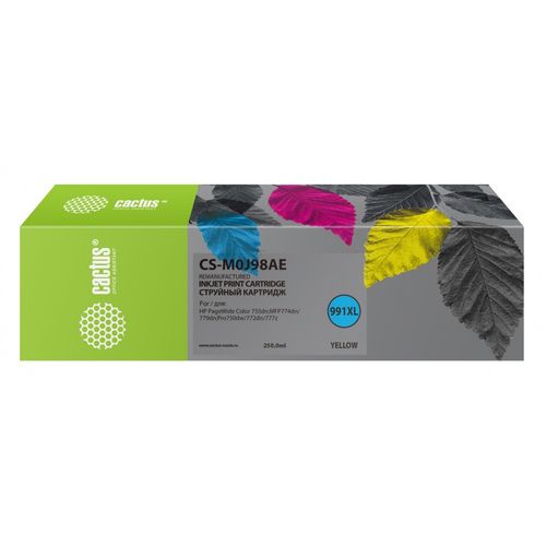 Картридж струйный Cactus CS-M0J98AE 991XL желтый (250мл) для HP PW 755dn/MFP774dn/779dn/Pro750dw/772dn (Cactus)