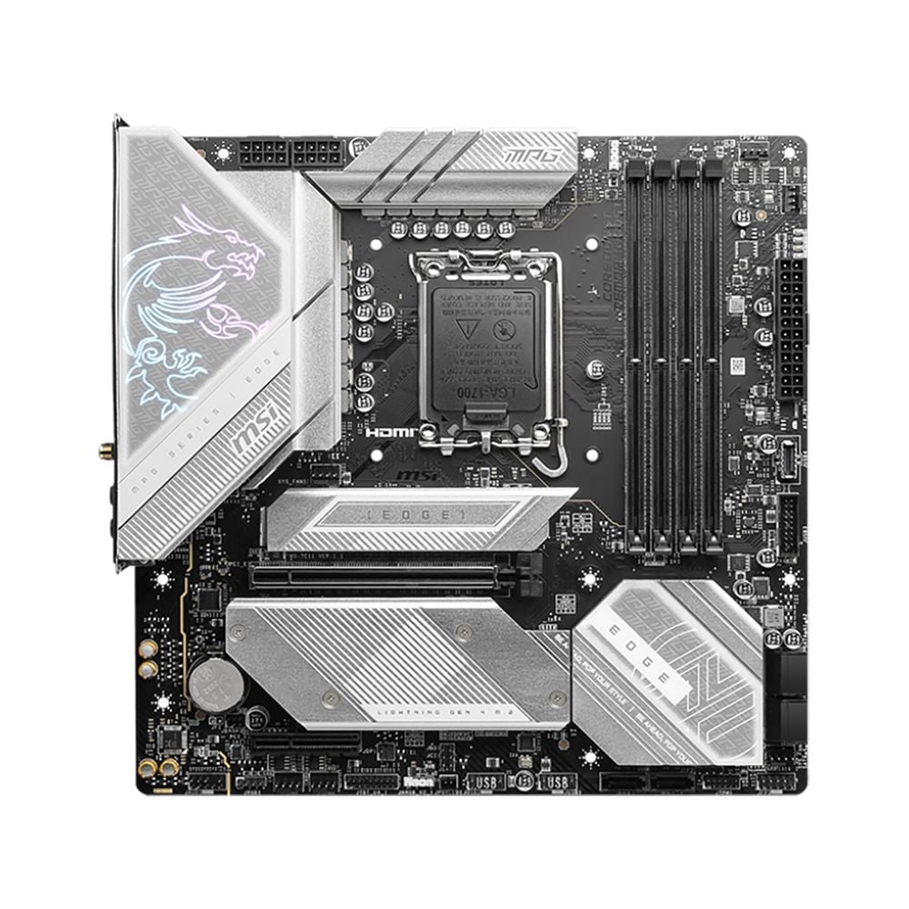 Материнская плата MSI MPG B760M EDGE TI WIFI B760, LGA1700, 4*DDR5, 1*PCIEx16, 1*PCIEx4, 3*M.2, 2*TypeC, 3*USB3.2Gen2, 2*USB3.2Gen1, 8*USB2.0, 6*SATA3.0, 2.5G, DP, HDMI, M-ATX, RTL