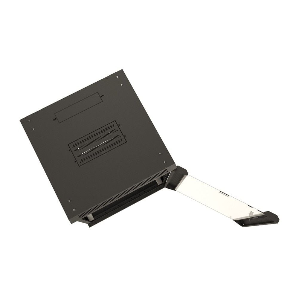 Шкаф HyperlineTWB-0966-GP-RAL9004 настенный 9U 500x600х600мм, стеклянная дверь с перфорацией по бокам, ручка с замком, цвет черный (RAL 9004) (разобранный) (075031)