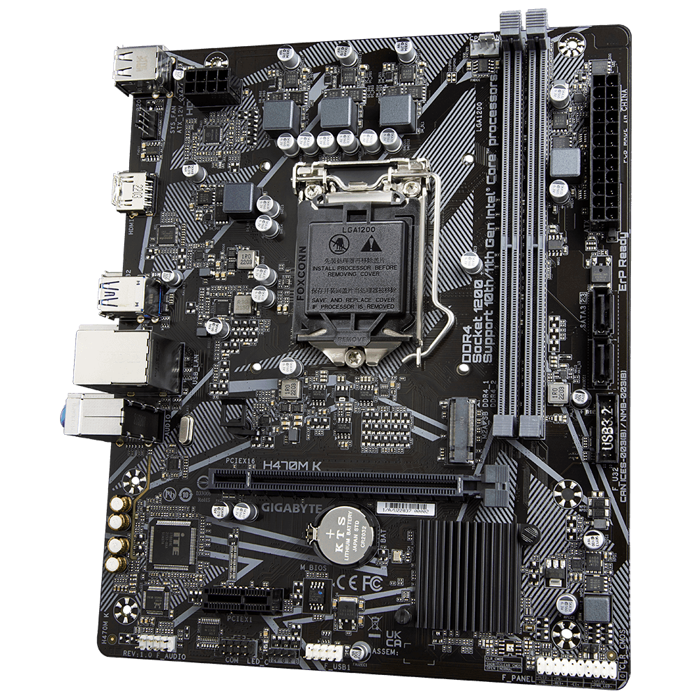 Материнская плата Gigabyte OEM H470M K, Socket 1200, Intel®H470, 2xDDR4-2333, HDMI, 1xPCI-Ex16, 1xPCI-Ex1, 2xSATA3, 1xM.2, 8 Ch Audio, GLan, (4+2)xUSB2.0, (2+2)xUSB3.2, mATX, RTL {} oem
