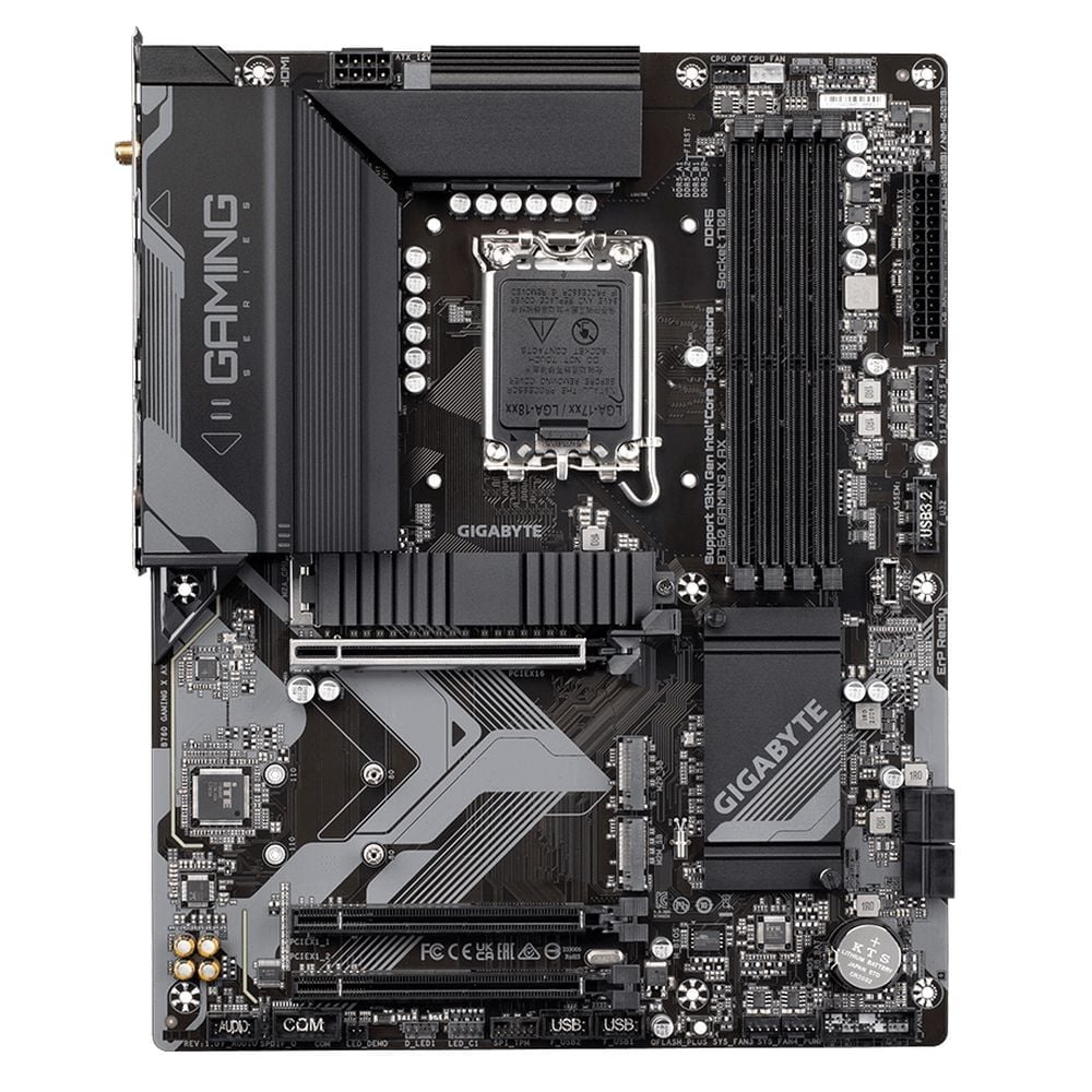 Материнская плата Gigabyte B760 GAMING X AX, Socket 1700, Intel®B760, 4xDDR5-4800, HDMI+DP, 3xPCI-Ex16, 4xSATA3(RAID 0/1/5/10), 3xM.2, 8Ch Audio, 2.5GLan, WiFi, (4+4)xUSB2.0, (3+2)xUSB3.2, (1+1)xUSB3.2 Type-C™, ATX, RTL