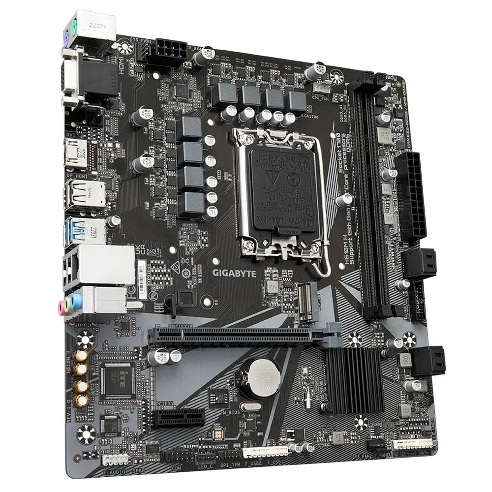 Материнская плата Gigabyte H610M H, Socket 1700, Intel®H610, 2xDDR5-4800, D-SUB+HDMI, 1xPCI-Ex16, 1xPCI-Ex1, 4xSATA3, 1xM.2, 8Ch Audio, GLan, (4+4)xUSB2.0, (2+2)xUSB3.2, 2xPS/2, mATX, RTL