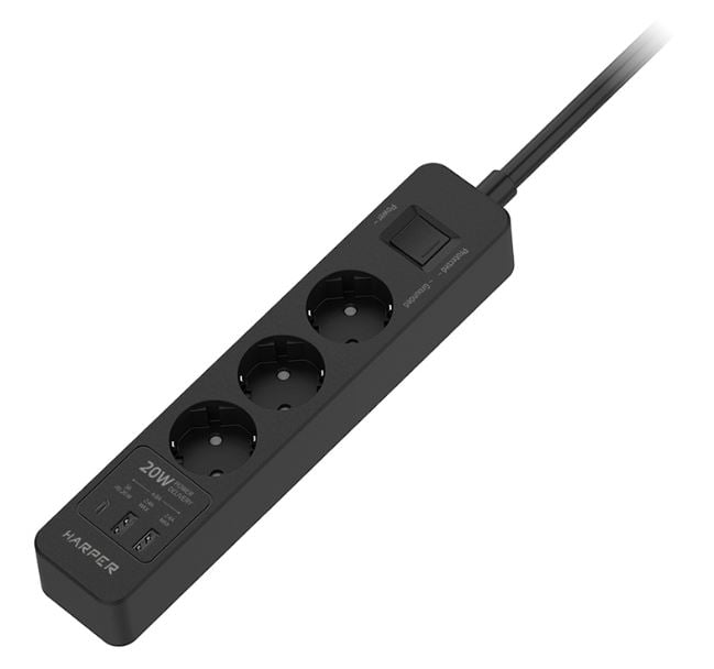 Удлинитель с USB зарядкой HARPER UCH-430 Black PD3.0