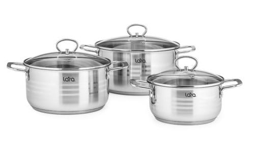 Набор посуды LARA LR02-80 Standart (1.5л + 2.7л + 5.2л) капсулированное индукционное дно, крышки