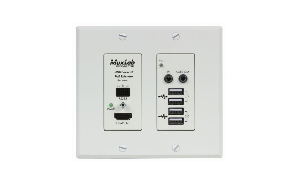 Панель-приёмник MuxLab 500777-RX-WH, HDMI/VGA/USB over IP PoE, 4K