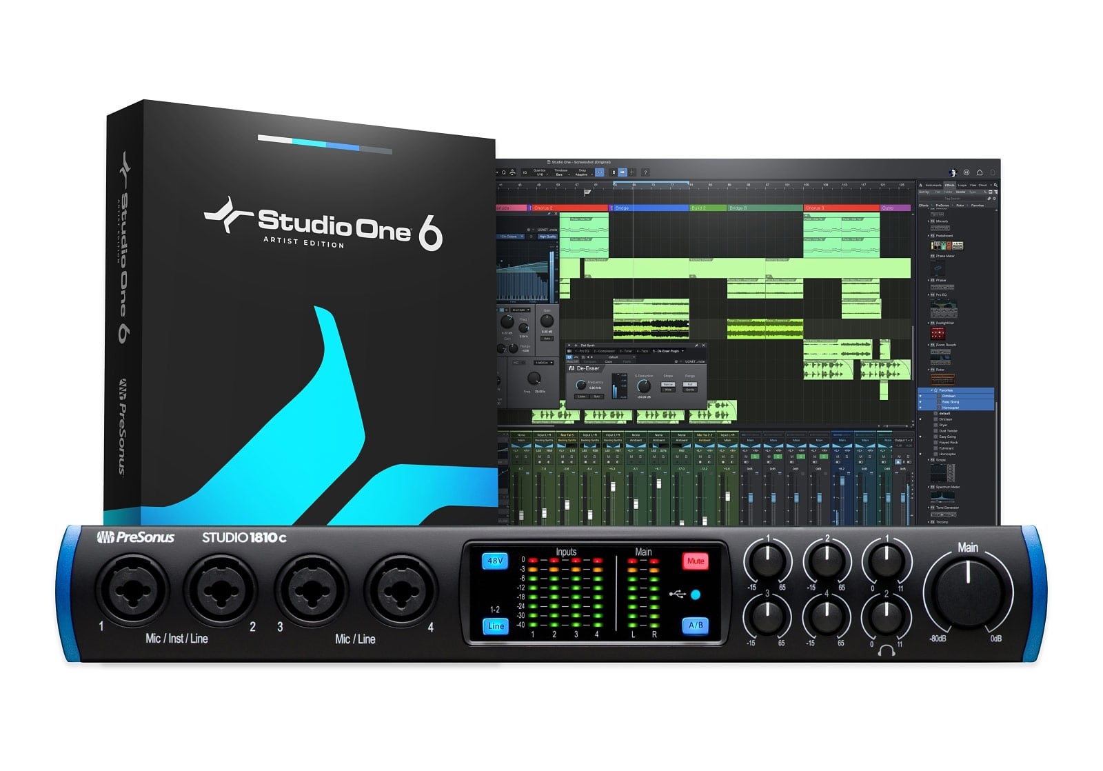 Аудиоинтерфейс USB [2777700401] Presonus [Studio 1810C] 24бит/96кГц, XLR микрофонный вход, питание +48 В, 2x 1/4 TRS линейные выходы, 1/4" TRS Jack стерео выход на наушники, порт USB-B