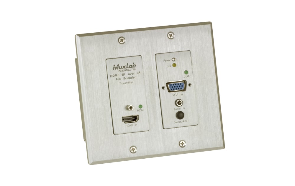 Панель-передатчик MuxLab 500773-TX-WH, HDMI/VGA over IP, 4K, PoE