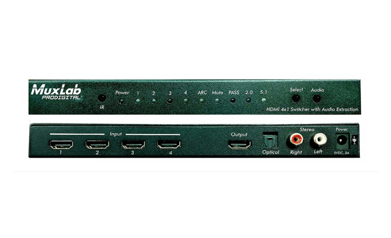 Коммутатор MuxLab 500437, 4×1 HDMI 2.0, 4K/60, деэмбедер аудио
