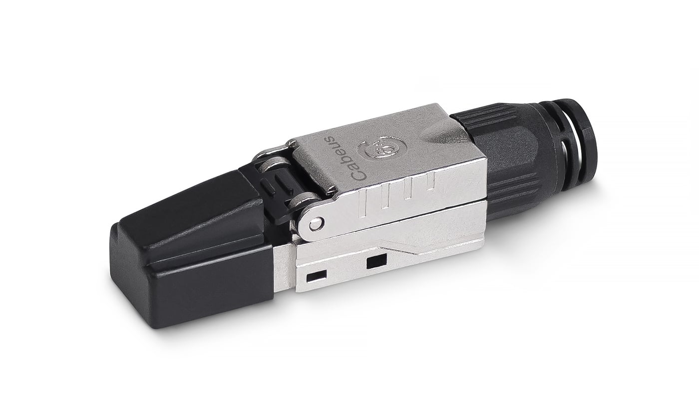 Cabeus 8P8C-SH-C7-TWP-F Коннектор с фиксатором кабеля и колпачком RJ-45(8P8C) под витую пару, категория 7, экранированный, для одножильного кабеля, со вставкой