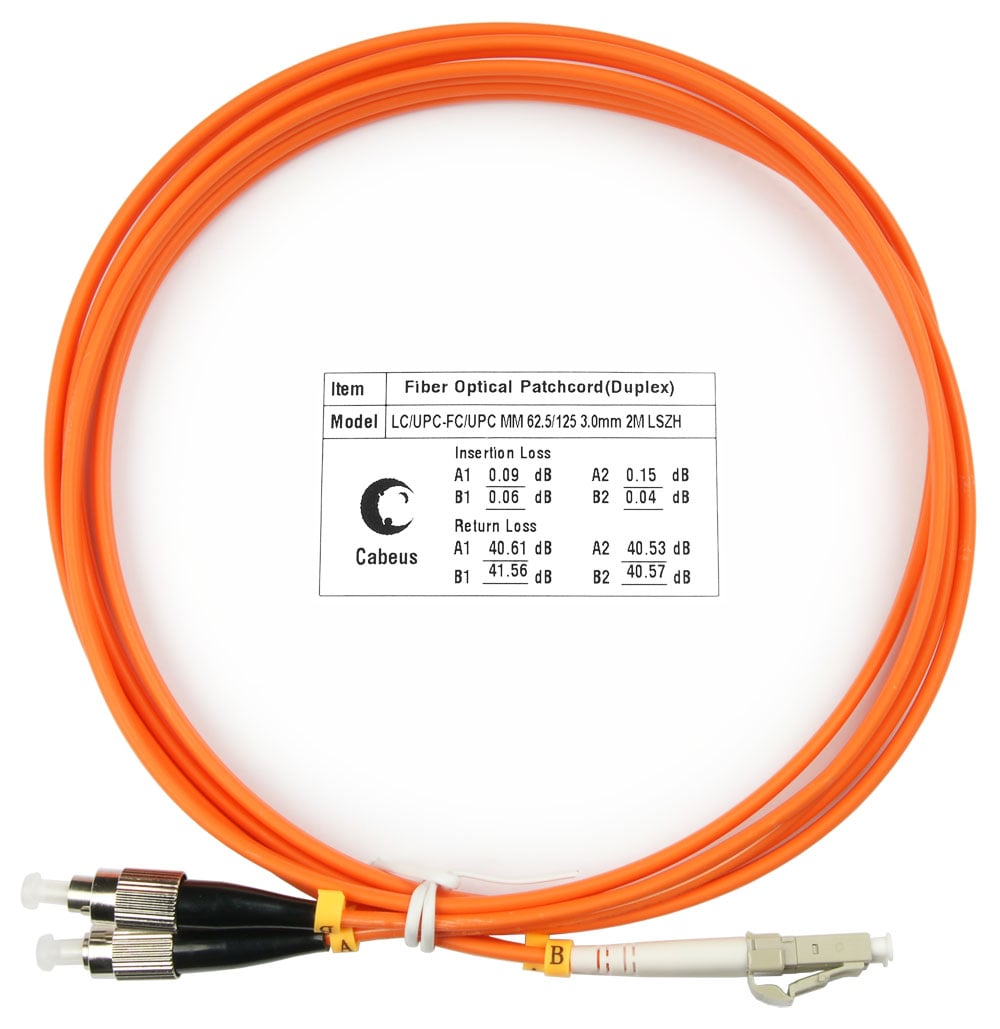 Оптический патч-корд duplex FC-LC 62,5/125 MM Cabeus FOP-62-LC-FC-2m 2 метра оранжевый LSZH