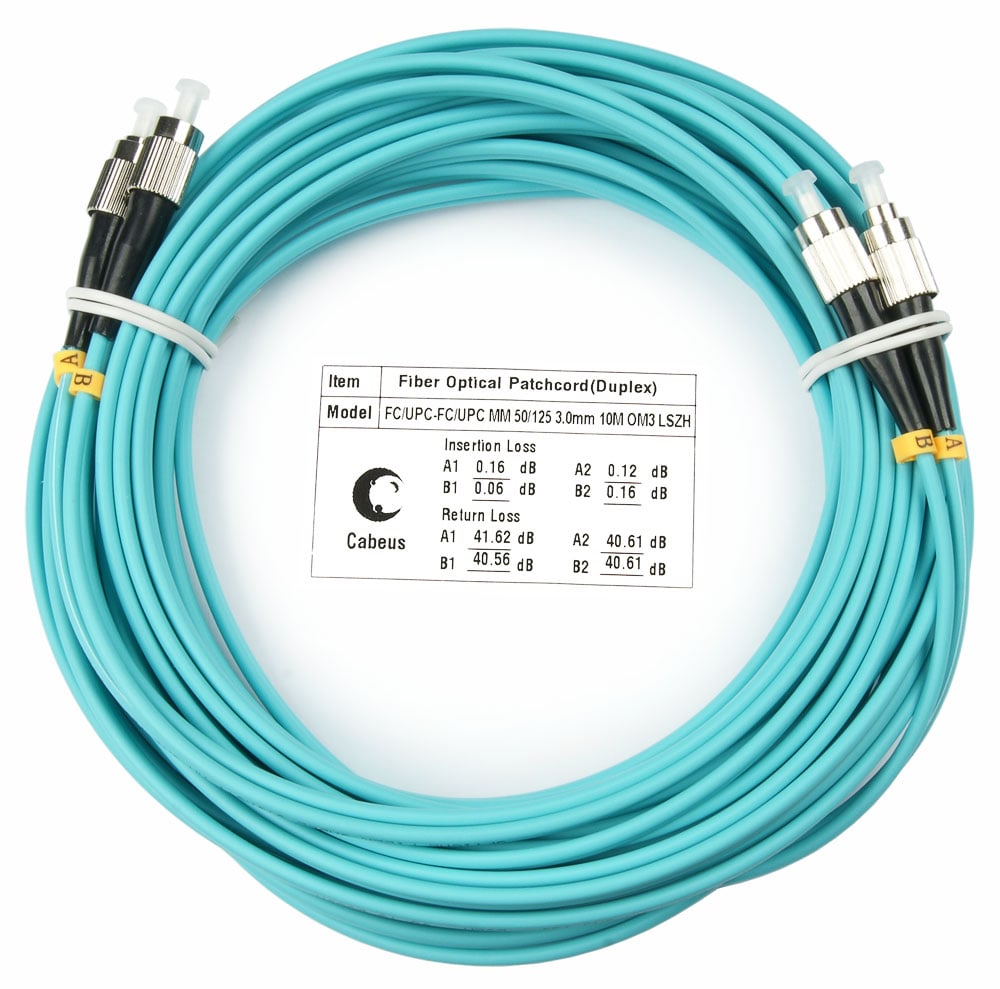 Оптический патч-корд duplex FC-FC 50/125 MM Cabeus FOP-50-FC-FC-10m 10 метров бирюзовый LSZH