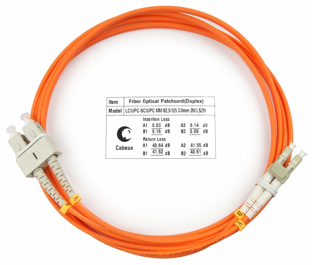 Оптический патч-корд duplex LC-SC 62,5/125 MM Cabeus FOP-62-LC-SC-2m 2 метра оранжевый LSZH