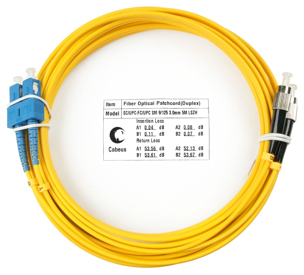 Оптический патч-корд duplex FC-SC 9/125 SM Cabeus FOP(d)-9-SC-FC-5m 5 метров желтый LSZH