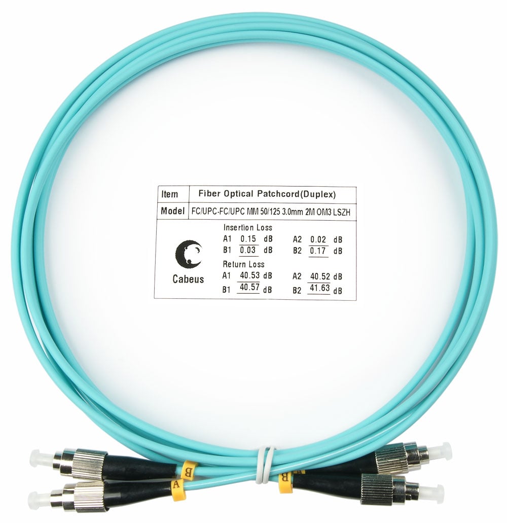 Оптический патч-корд duplex FC-FC 50/125 MM Cabeus FOP-50-FC-FC-2m 2 метра бирюзовый LSZH