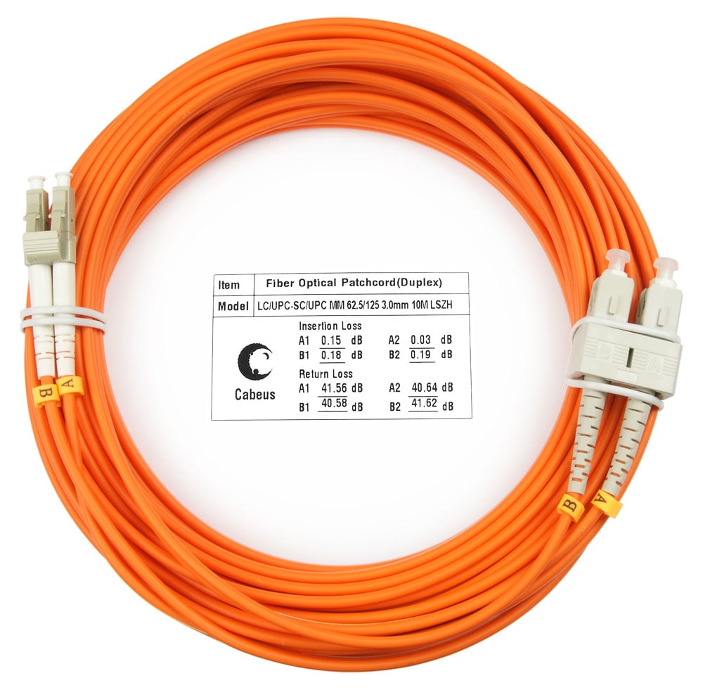 Оптический патч-корд duplex LC-SC 62,5/125 MM Cabeus FOP-62-LC-SC-10m 10 метров оранжевый LSZH