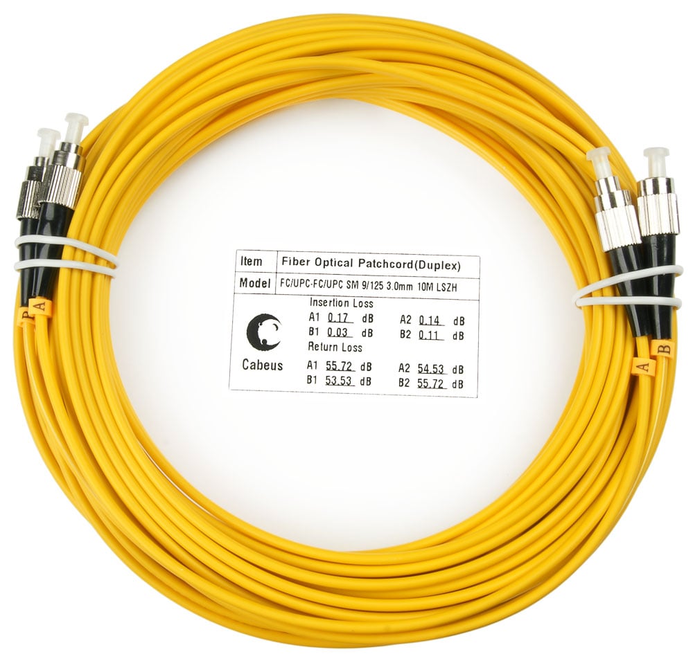 Оптический патч-корд duplex FC-FC 9/125 SM Cabeus FOP(d)-9-FC-FC-15m 15 метров желтый LSZH