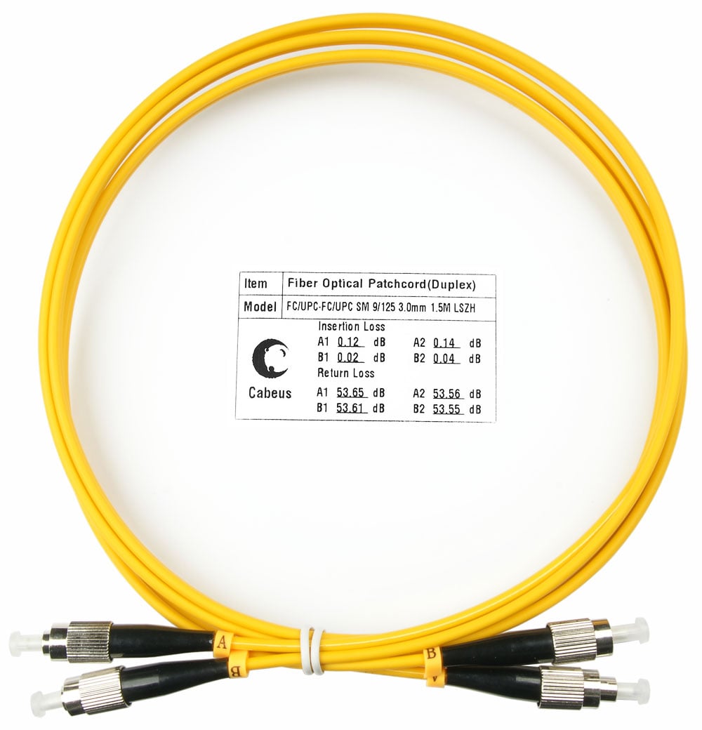 Оптический патч-корд duplex FC-FC 9/125 SM Cabeus FOP(d)-9-FC-FC-1,5m 1.5 метра желтый LSZH