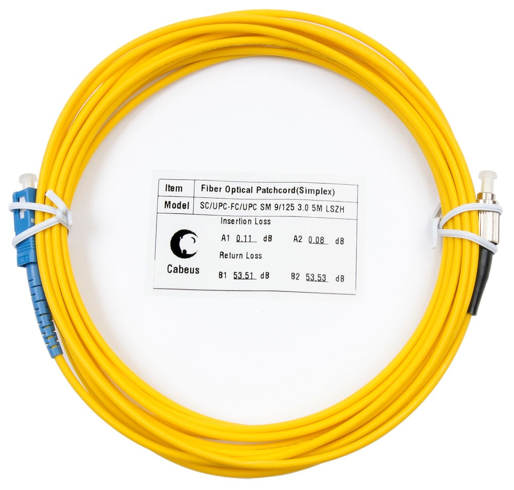 Оптический патч-корд simplex FC-SC 9/125 SM Cabeus FOP(s)-9-SC-FC-5m 5 метров желтый LSZH