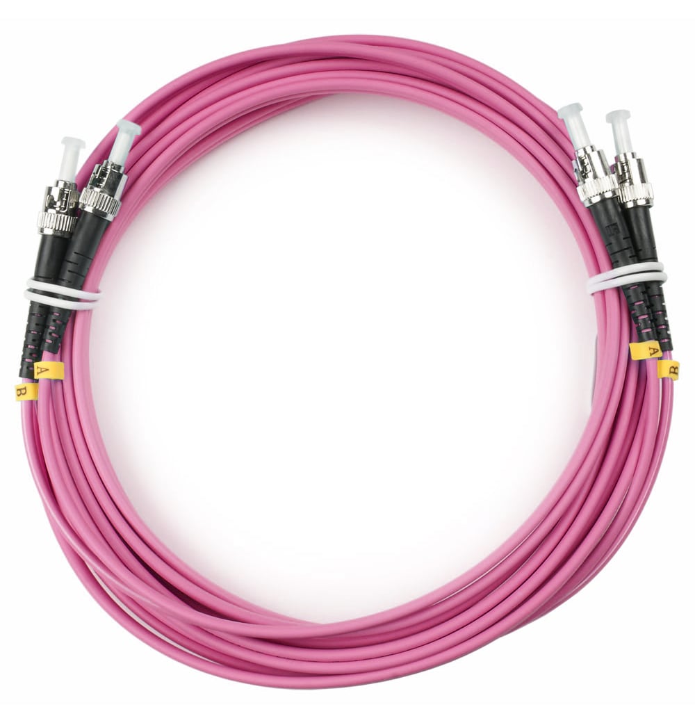 FOP-50-OM4-ST-ST-5m Коммутационный шнур оптический Cabeus tight buffer Duplex ST/ST (UPC/UPC) OM4 50/125 LSZH D 3мм 5м цвет: маджента