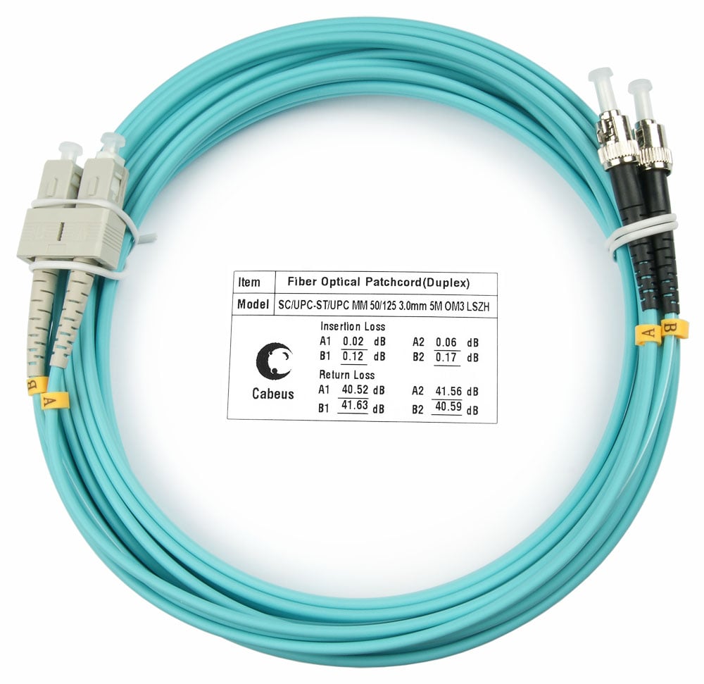 Оптический патч-корд duplex SC-ST 50/125 MM Cabeus FOP-50-SC-ST-5m 5 метров бирюзовый LSZH