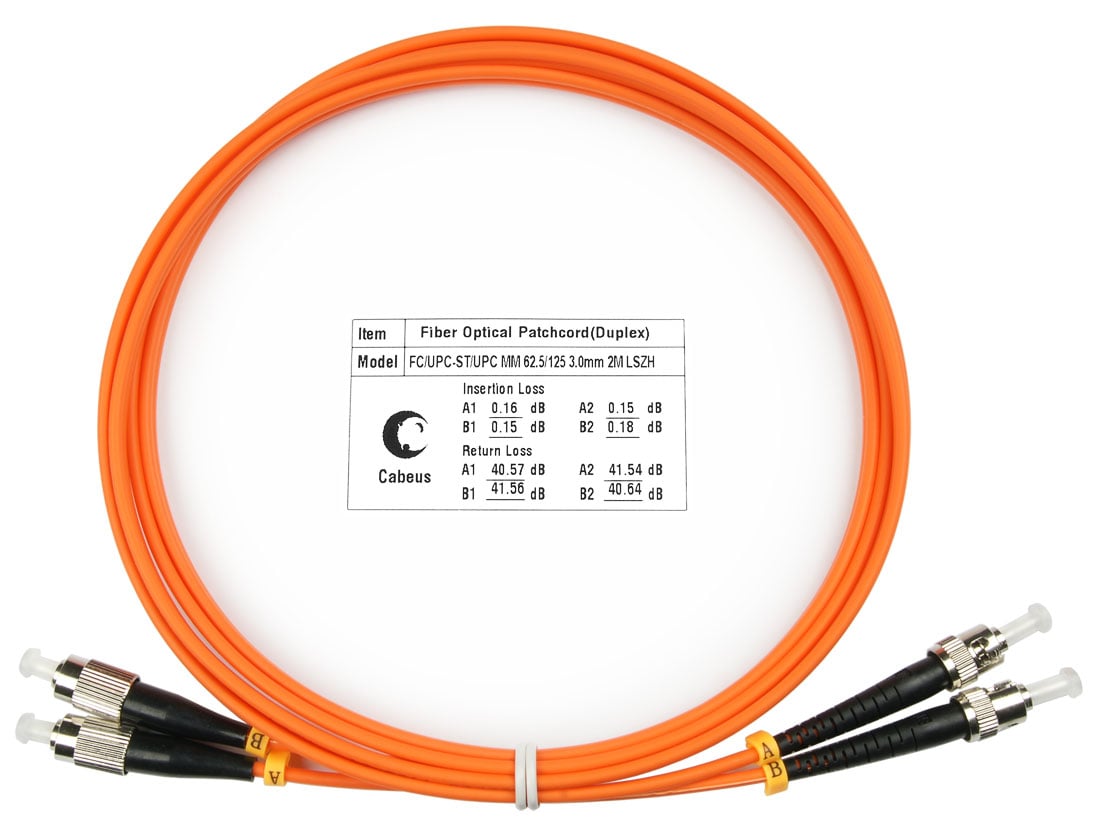 Оптический патч-корд duplex FC-ST 62,5/125 MM Cabeus FOP-62-FC-ST-2m 2 метра оранжевый LSZH