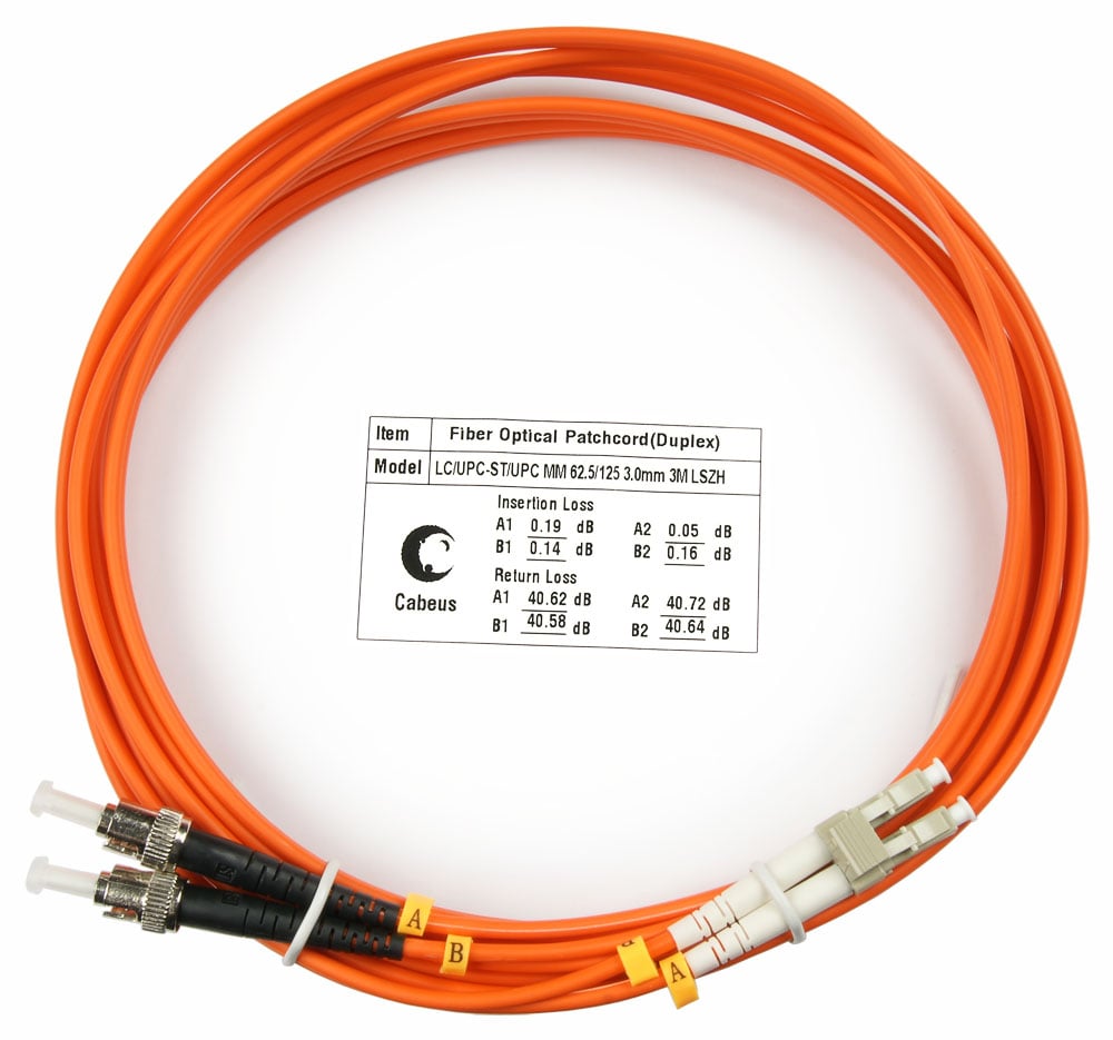 Оптический патч-корд duplex LC-ST 62,5/125 MM Cabeus FOP-62-LC-ST-3m 3 метра оранжевый LSZH