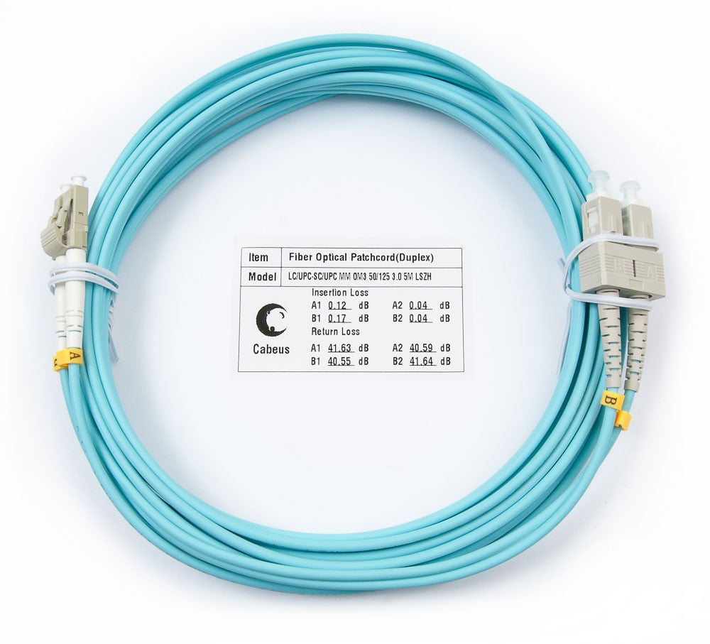 Оптический патч-корд Cabeus, многомодовый, LC/UPC - SC/UPC, LC(UPC) - SC(UPC), 50/125 мкм, LSZH, голубой, 7 м, FOP-50-LC-SC-7m