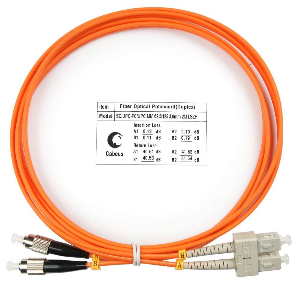 Оптический патч-корд duplex FC-SC 62,5/125 MM Cabeus FOP-62-SC-FC-1,5m 1.5 метра оранжевый LSZH