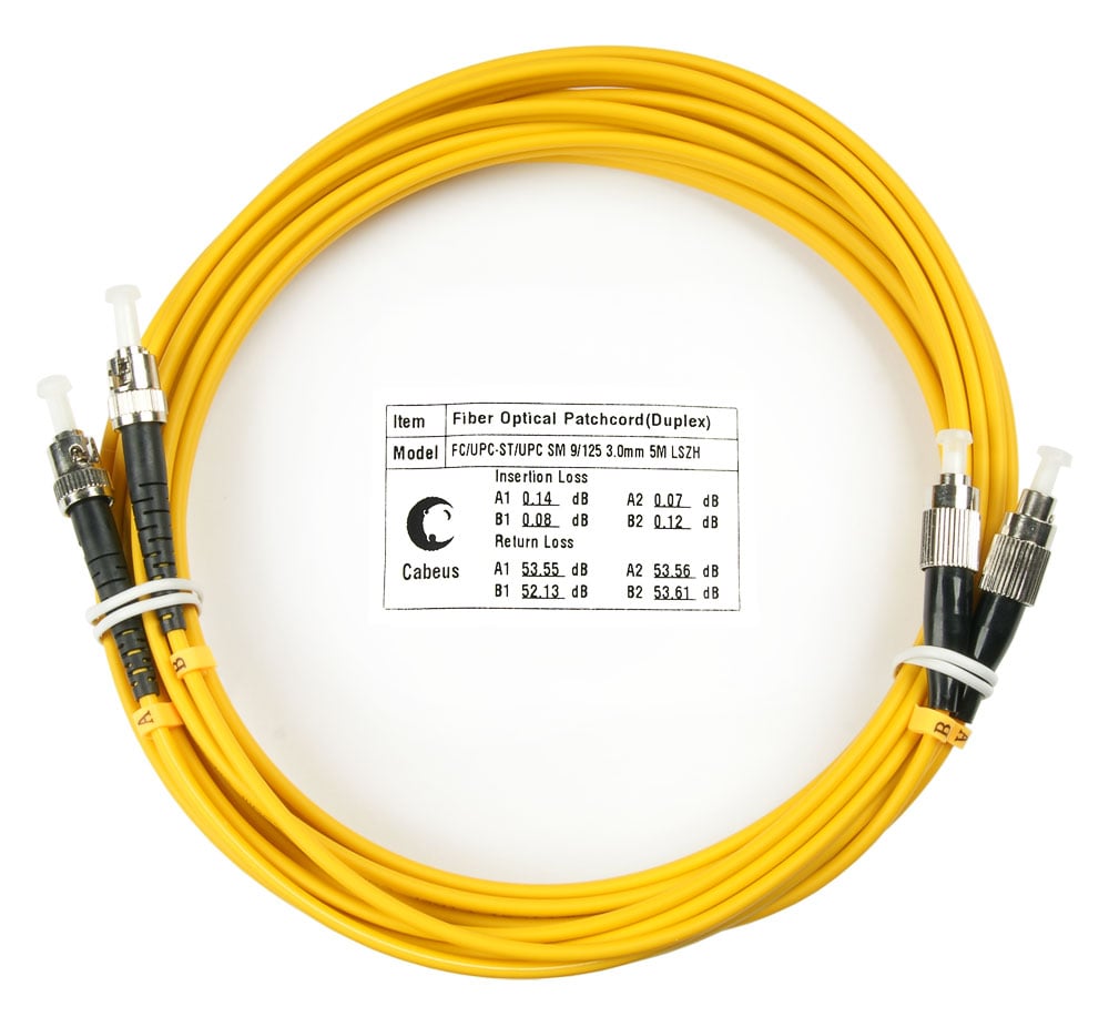 Оптический патч-корд duplex FC-ST 9/125 SM Cabeus FOP(d)-9-FC-ST-5m 5 метров желтый LSZH