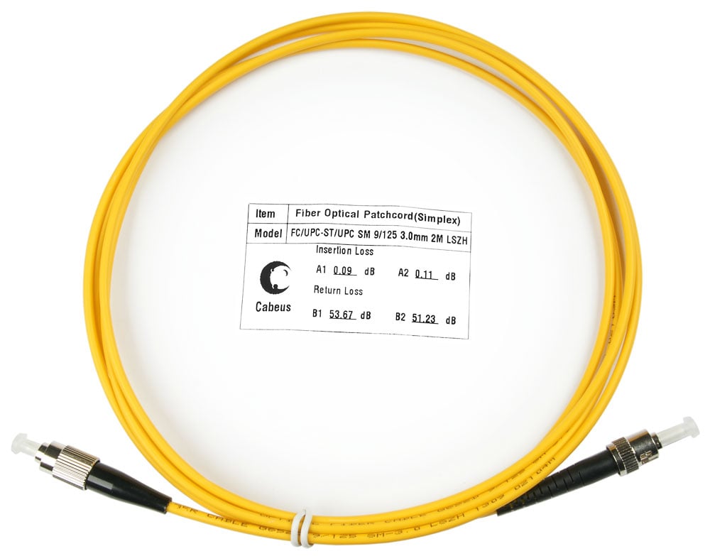 Оптический патч-корд Cabeus, одномодовый, FC/UPC - ST/UPC, FC(UPC) - ST(UPC), 9/125 мкм, LSZH, жёлтый, 2 м, FOP(s)-9-FC-ST-2m