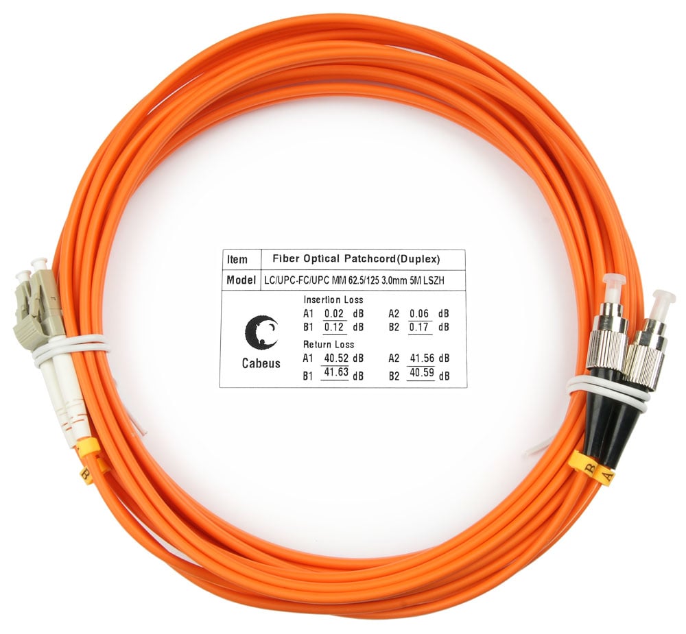 Оптический патч-корд duplex FC-LC 62,5/125 MM Cabeus FOP-62-LC-FC-10m 10 метров оранжевый LSZH