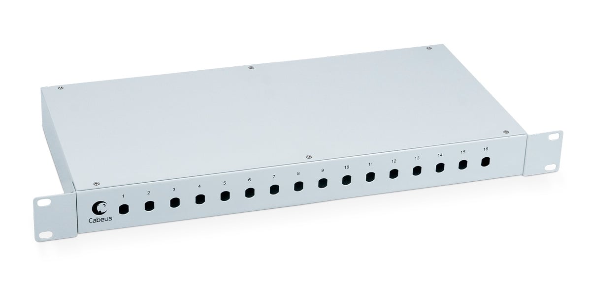Cabeus FO-19-16ST Кросс бокс оптический 19" на 16 ST(FC) со сплайс-кассетой и КДЗС (без пигтейлов и проходных адаптеров)