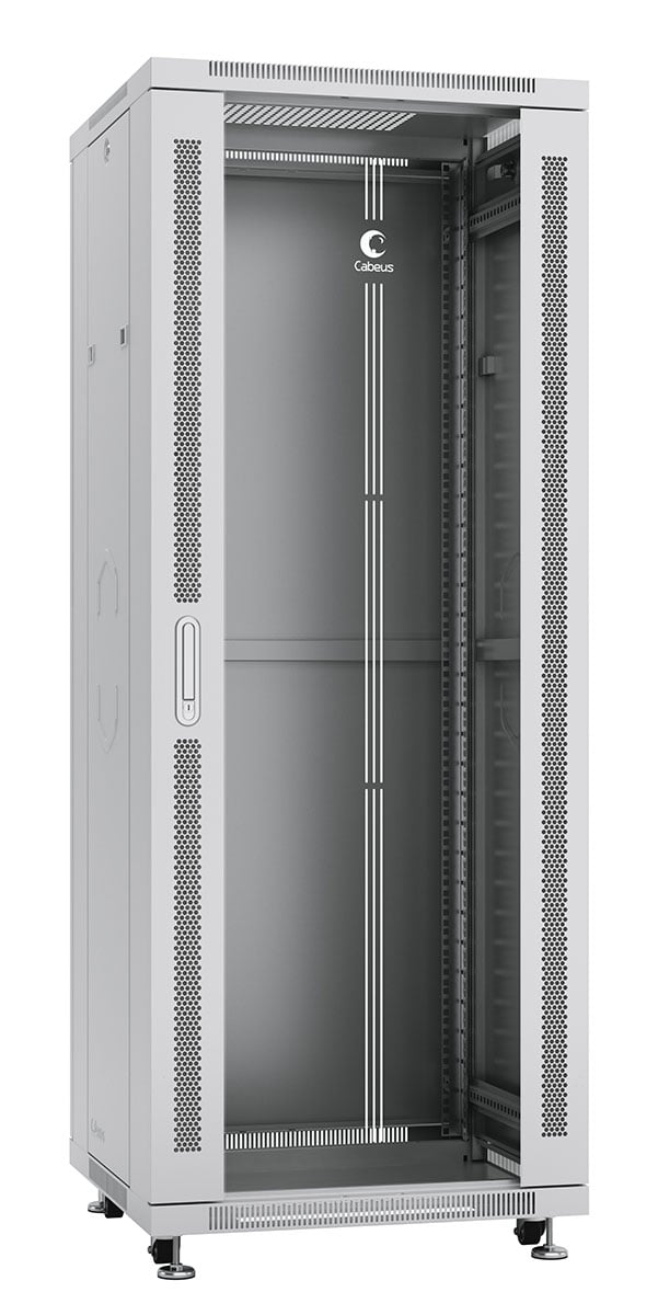 Cabeus SH-05C-32U60/80 Шкаф монтажный телекоммуникационный 19" напольный для распределительного и серверного оборудования 32U 600x800x1610mm (ШхГхВ) передняя стеклянная и задняя сплошная металлическая двери, ручка с замком, цвет серый (RAL 7035)