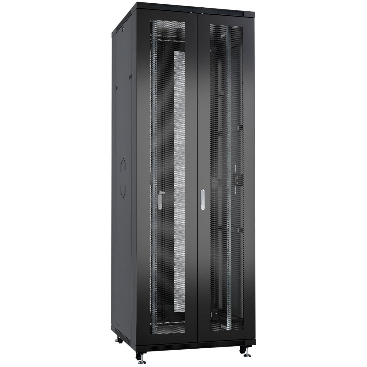 Cabeus ND-05C-42U80/120-BK Шкаф монтажный телекоммуникационный 19" напольный для распределительного и серверного оборудования 42U 800x1200x2055mm (ШхГхВ) передняя и задняя двойные перфорированные двери, ручки с замком, цвет черный (RAL 9004)