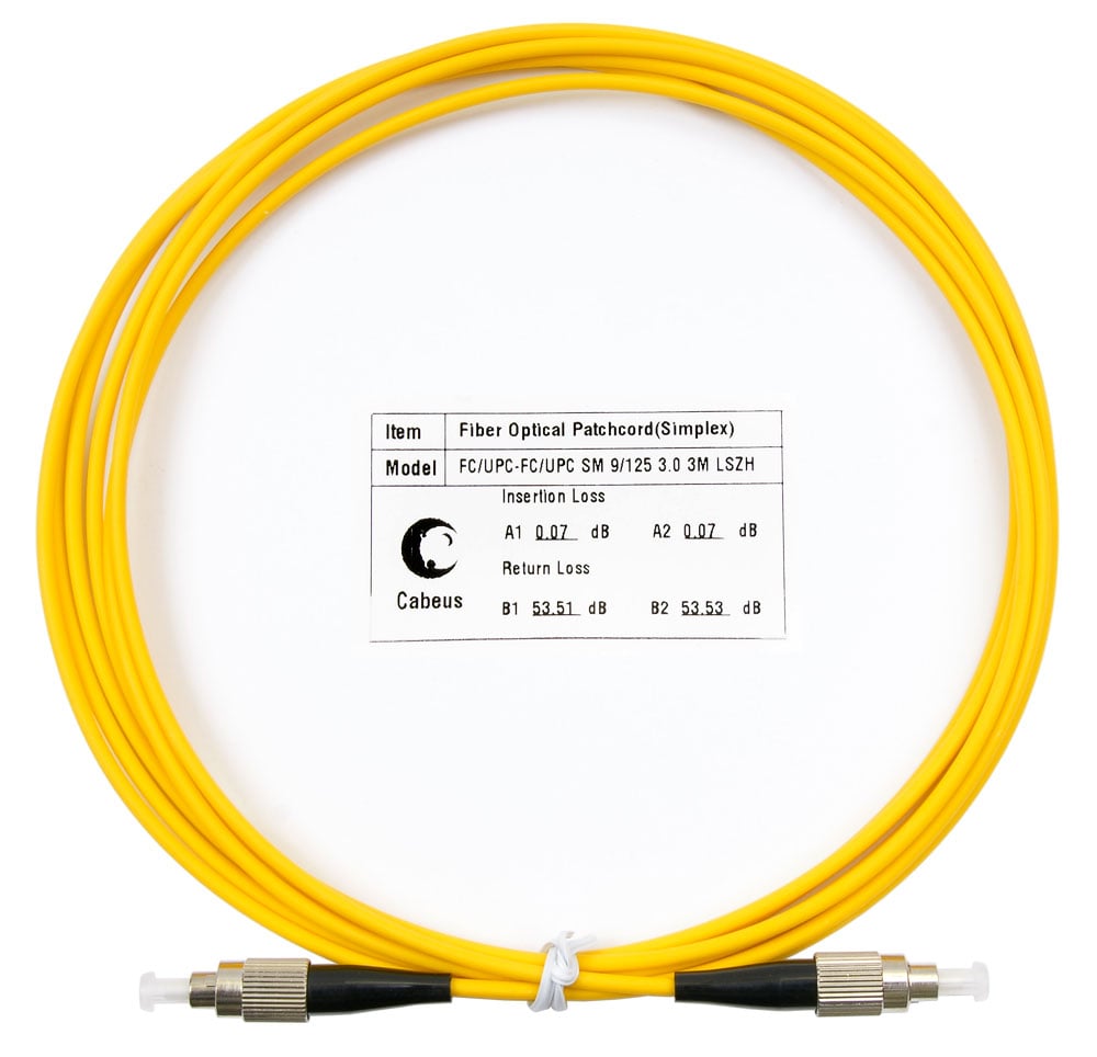 FOP(s)-9-FC-FC-3m Коммутационный шнур оптический Cabeus tight buffer Simplex FC/FC (UPC/UPC) OS2 9/125 LSZH D 3мм 3м цвет: жёлтый