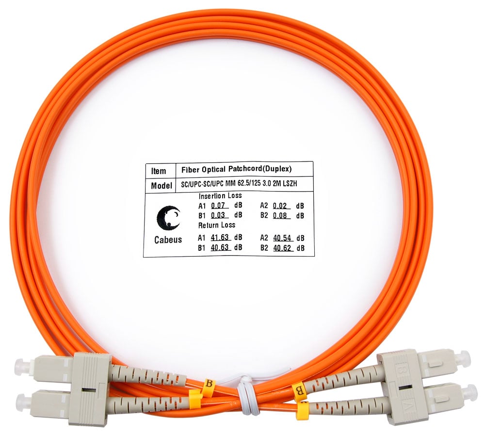 Оптический патч-корд duplex SC-SC 62,5/125 MM Cabeus FOP-62-SC-SC-2m 2 метра оранжевый LSZH