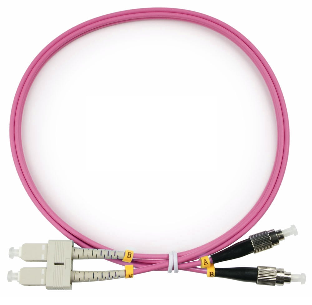 Оптический патч-корд duplex FC-SC 50/125 MM Cabeus FOP-50-OM4-SC-FC-1m 1 метр маджента LSZH