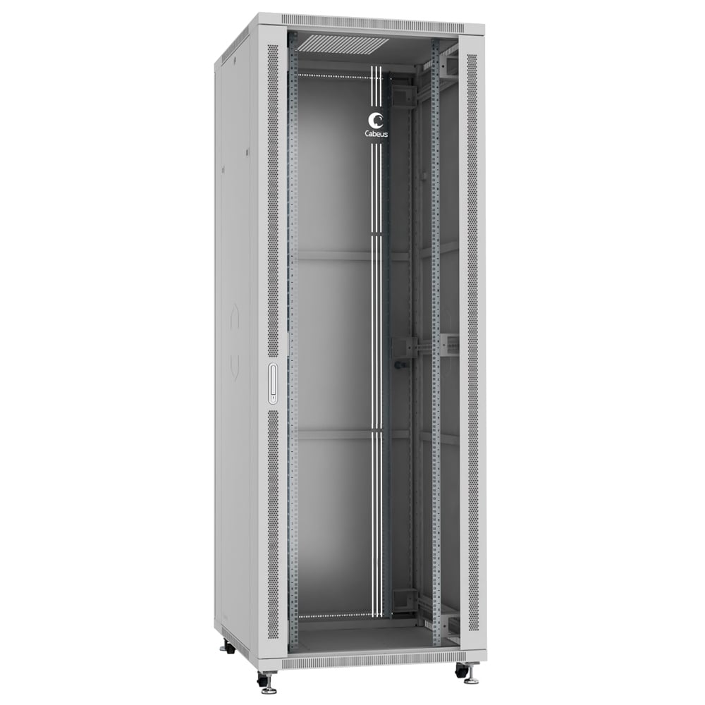 Cabeus SH-05C-47U80/80 Шкаф монтажный телекоммуникационный 19" напольный для распределительного и серверного оборудования 47U 800x800x2277mm (ШхГхВ) передняя стеклянная и задняя сплошная металлическая двери, ручка с замком, цвет серый (RAL 7035)