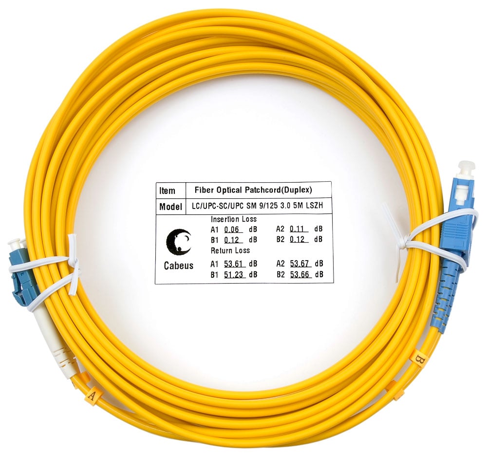 FOP(d)-9-LC-SC-7m Коммутационный шнур оптический Cabeus tight buffer Duplex SC/LC (UPC/UPC) OS2 9/125 LSZH D 3мм 7м цвет: жёлтый