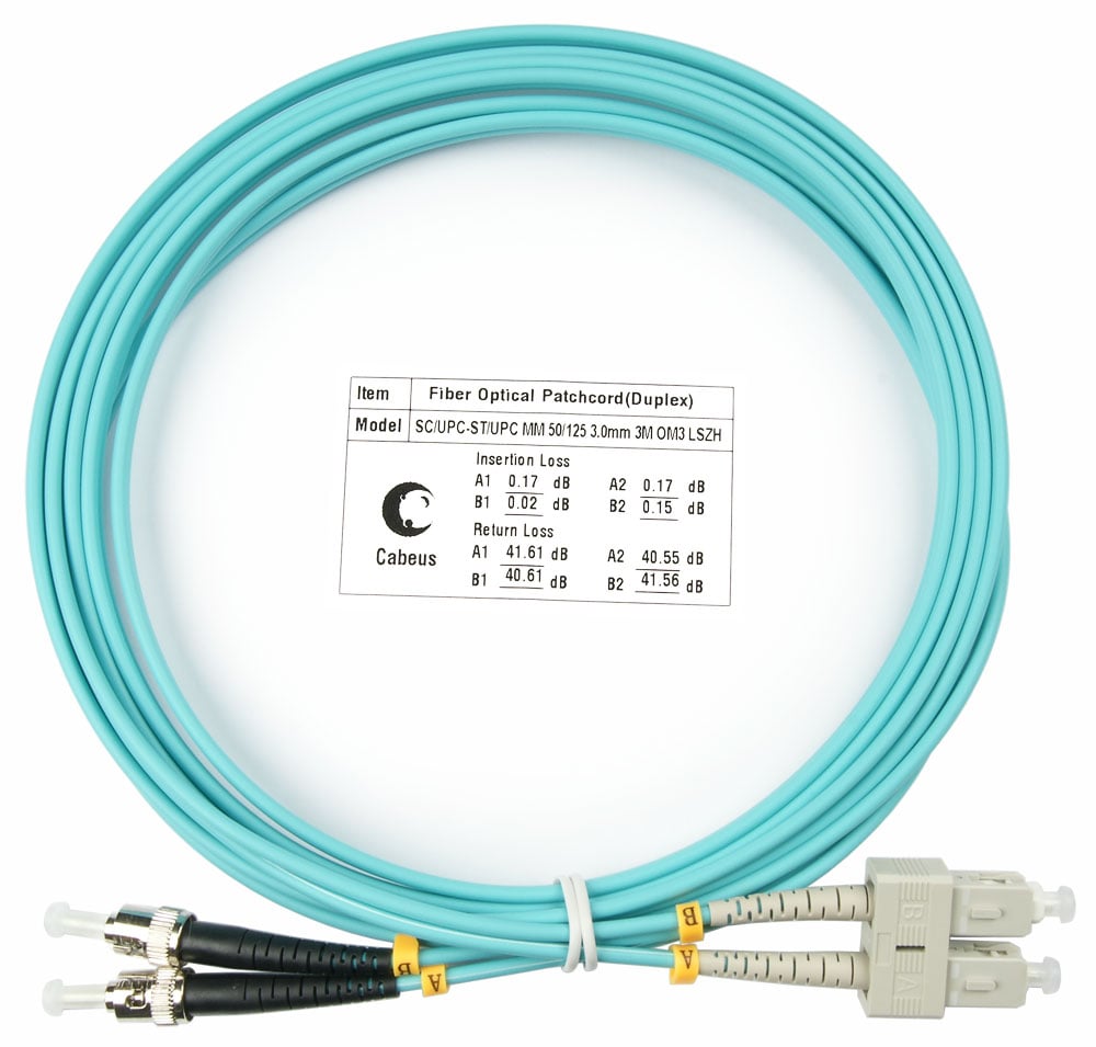 Оптический патч-корд duplex SC-ST 50/125 MM Cabeus FOP-50-SC-ST-3m 3 метра бирюзовый LSZH