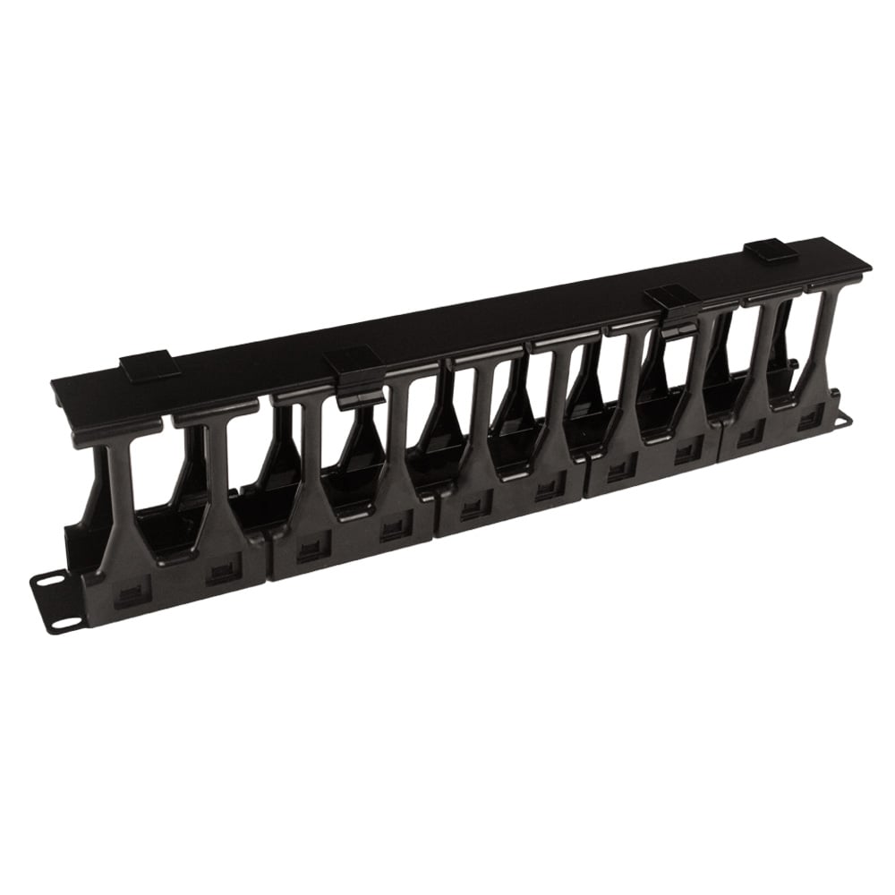 Cabeus JB08-1U-150-PL-BK Кабельный органайзер горизонтальный 19" 1U, пластиковые пальцы и крышка, цвет черный (RAL9004)