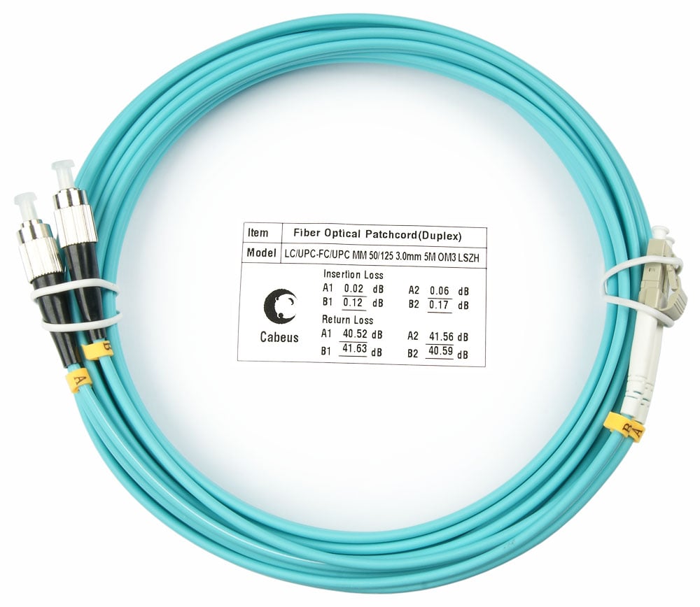 Оптический патч-корд Cabeus, многомодовый, LC/UPC - FC/UPC, LC(UPC) - FC(UPC), 50/125 мкм, LSZH, голубой, 20 м, FOP-50-LC-FC-20m