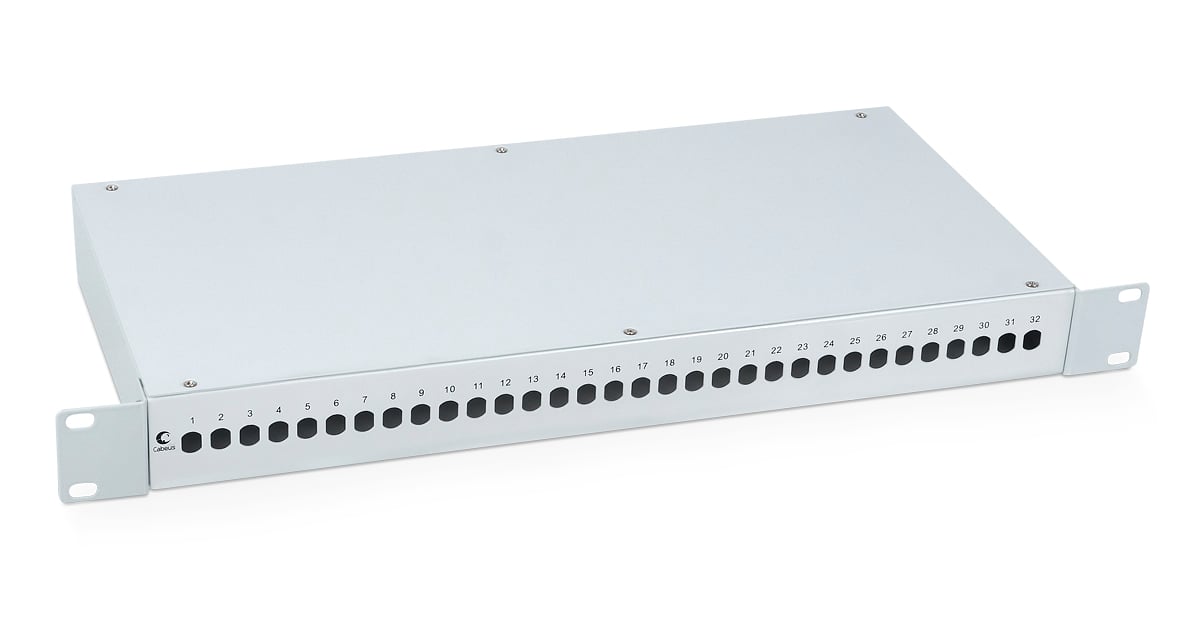 Cabeus FO-19-32ST Кросс бокс оптический 19" на 32 ST(FC) со сплайс-кассетой и КДЗС (без пигтейлов и проходных адаптеров)
