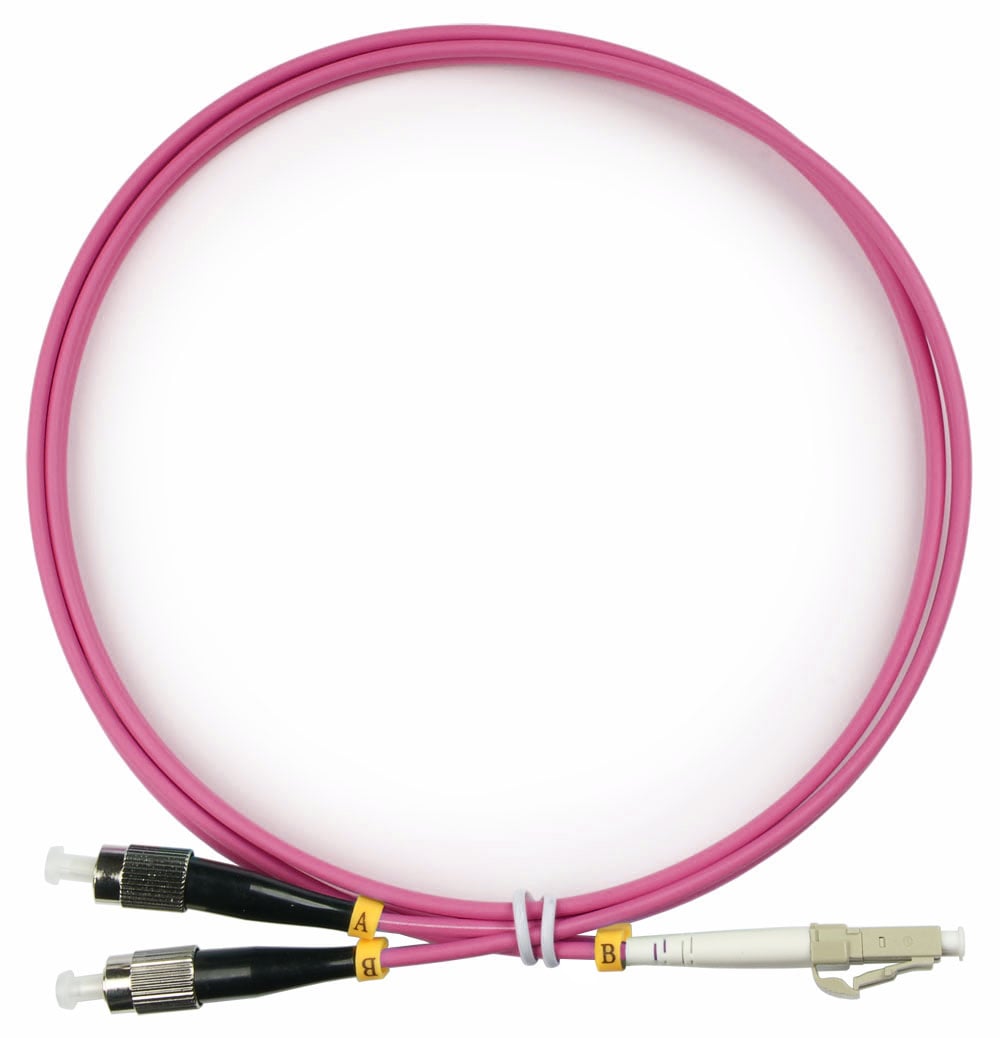 FOP-50-OM4-LC-FC-1m Коммутационный шнур оптический Cabeus tight buffer Duplex LC/FC (UPC/UPC) OM4 50/125 LSZH D 3мм 1м цвет: маджента