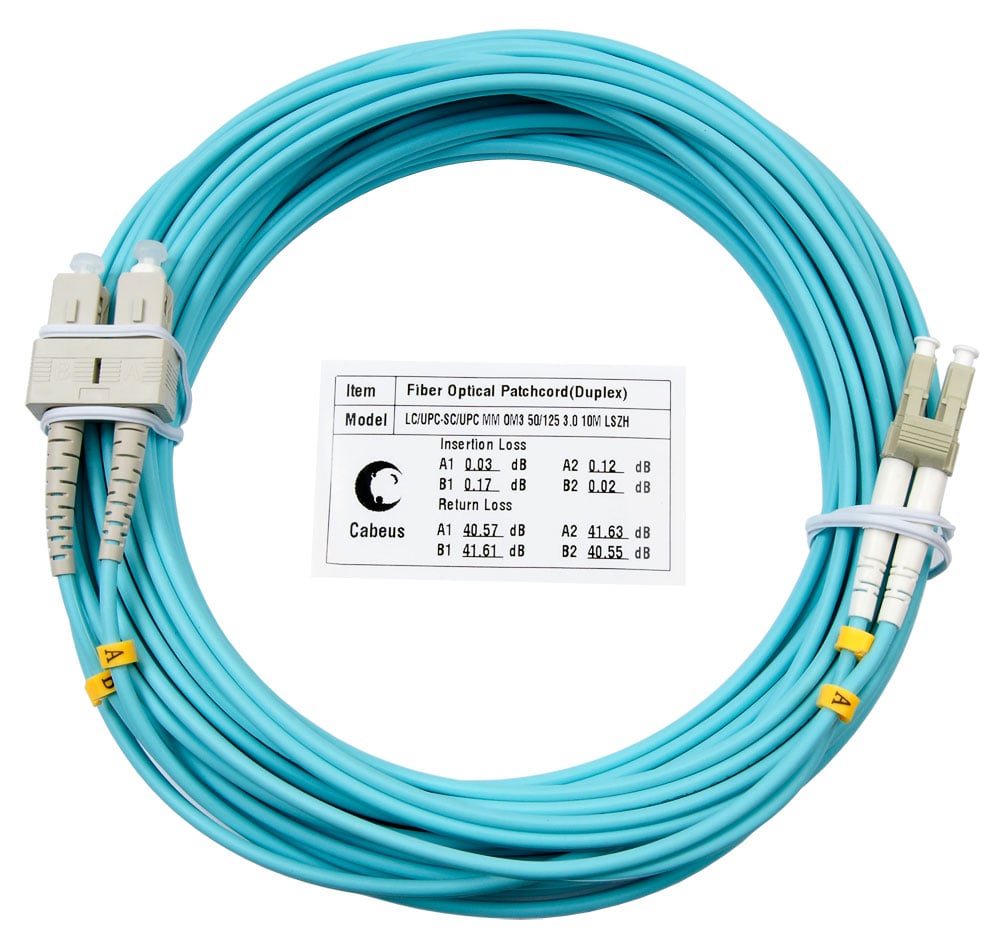 Оптический патч-корд duplex LC-SC 50/125 MM Cabeus FOP-50-LC-SC-25m 25 метров бирюзовый LSZH
