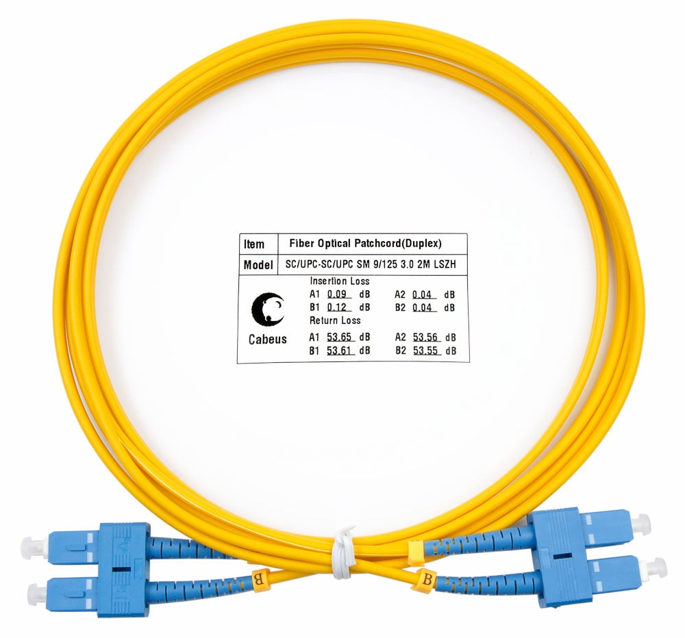 FOP(d)-9-SC-SC-2m Коммутационный шнур оптический Cabeus tight buffer Duplex SC/SC (UPC/UPC) OS2 9/125 LSZH D 3мм 2м цвет: жёлтый