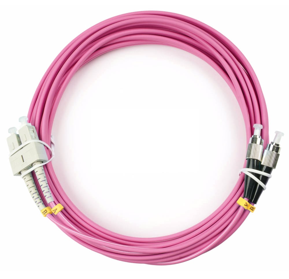 Оптический патч-корд duplex FC-SC 50/125 MM Cabeus FOP-50-OM4-SC-FC-10m 10 метров маджента LSZH