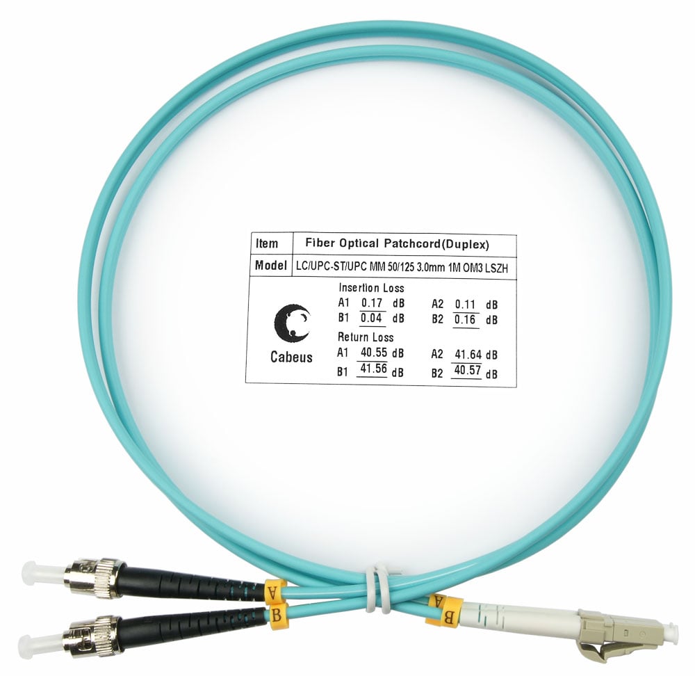 Оптический патч-корд Cabeus, многомодовый, LC/UPC - ST/UPC, LC(UPC) - ST(UPC), 50/125 мкм, LSZH, голубой, 1 м, FOP-50-LC-ST-1m