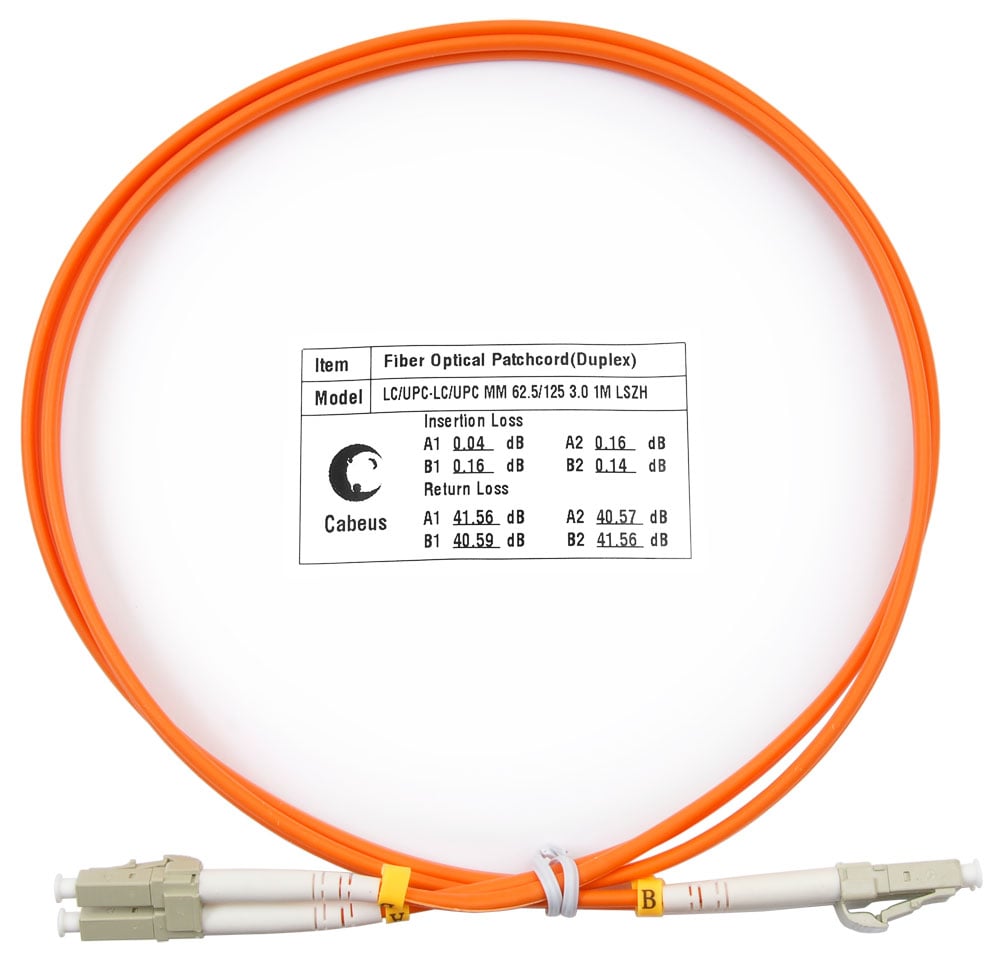Оптический патч-корд duplex LC-LC 62,5/125 MM Cabeus FOP-62-LC-LC-1m 1 метр оранжевый LSZH