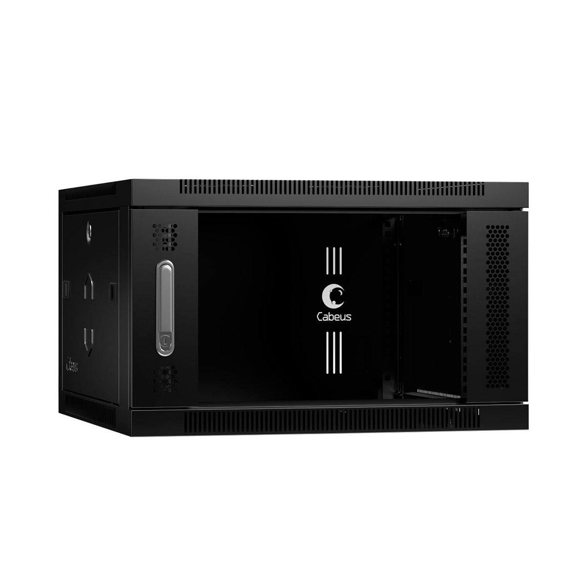 Шкаф настенный Cabeus SH-05F-6U60/60-BK Шкаф телекоммуникационный настенный 19" 6U 600x600x368mm (ШхГхВ) дверь стекло, цвет черный (RAL 9004)